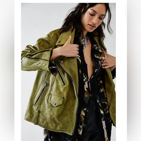 We The Free Jealousy Leather Moto Jacket-Avocado